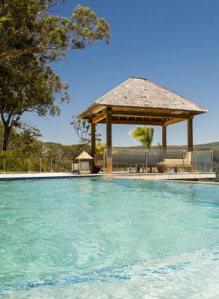 Guest enjoying the new of the hinterlands of Byron Bay from Koonyum Range Retreat, Mullumbimby