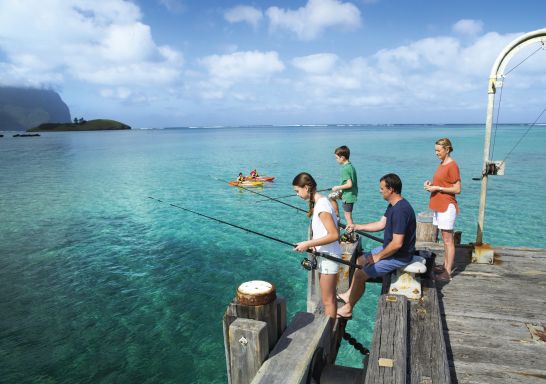 Family enjoying a day of fishing from the Lord Howe Island Wharf