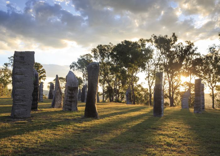 Sun shining over the Australian Standing Stones in Glen Innes, Country NSW