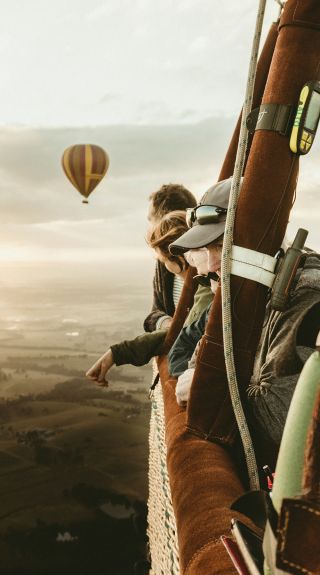 People enjoying a hot air balloon ride, Hunter Valley
