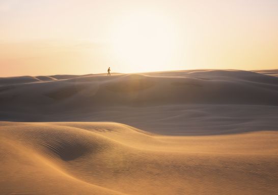 Sun setting over the Stockton Sand Dunes in Port Stephens