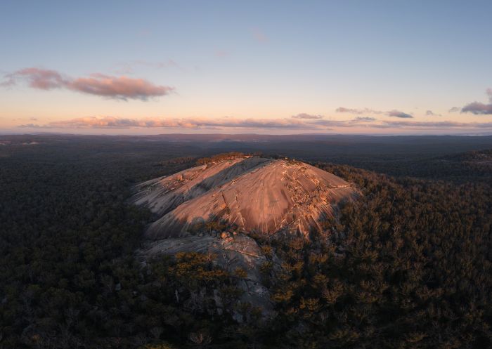 Sun setting over Bald Rock in Bald Rock National Park, Carrolls Creek