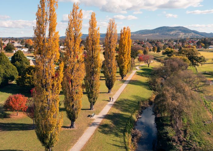 Rotary Park in autumn, Tenterfield Cyclists riding through Rotary Park in autumn, Tenterfield