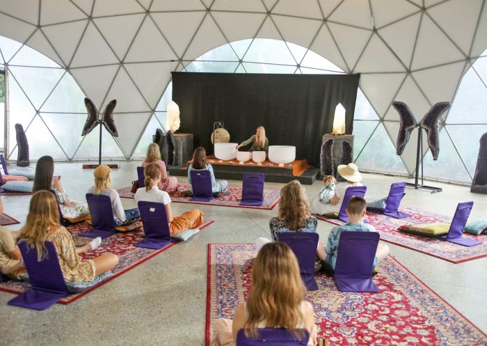 Crystal Castle and the Shambhala Gardens, Mullumbimby Guests at a sound event, Crystal Castle and the Shambhala Gardens, Mullumbimby, North Coast NSW