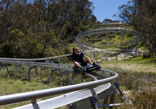 Enjoying the thrilling rides on the Thredbo Alpine Coaster, Thredbo, Snowy Mountains
