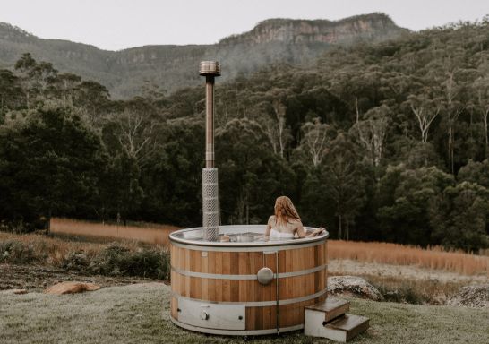 Wood fired hot tub at Aframe Kangaroo Valley in Kangaroo Valley, Jarvis Bay