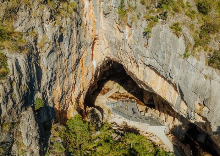 Wombeyan Karst Conservation Reserve, Wombeyan Caves - Credit: Daniel Parsons Family walking in the Victoria Arch accessible platform at Wombeyan Karst Conservation Reserve, Wombeyan Caves